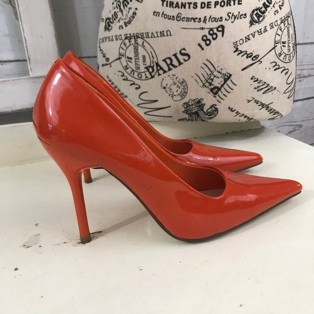 🧶 CLEARANCE Delicious Shiny Orange Pointy Toe Heels Shoes